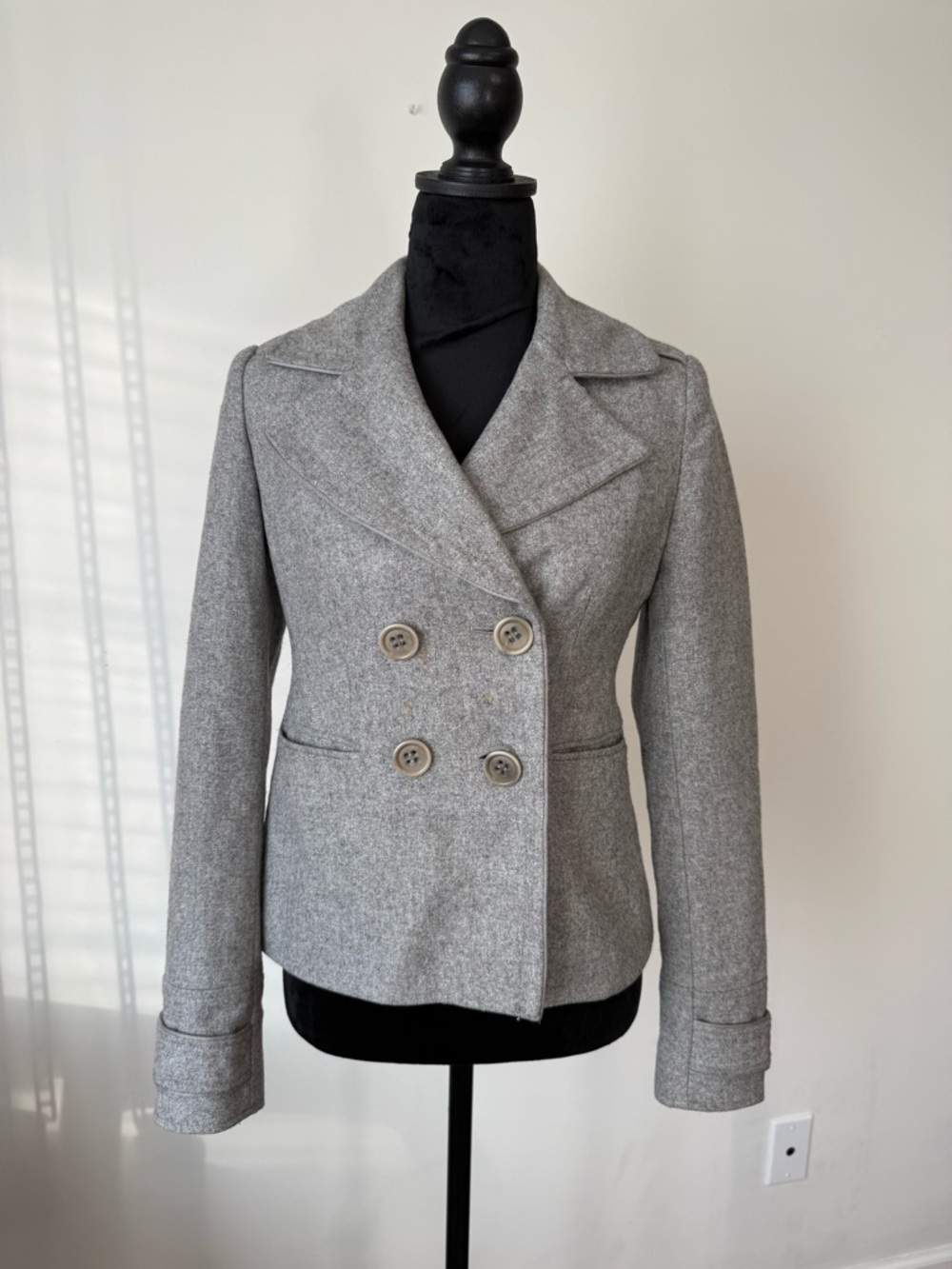 Halogen Light Gray Double-Breasted Wool-Blend Peacoat